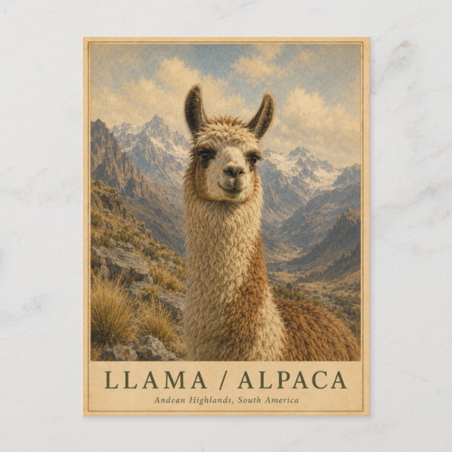 Postal Llama Alpaca Andes VINTAGE (Anverso)