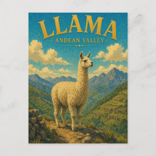 Postal Llama Alpaca Valle Andino Acuarela GeoSaga