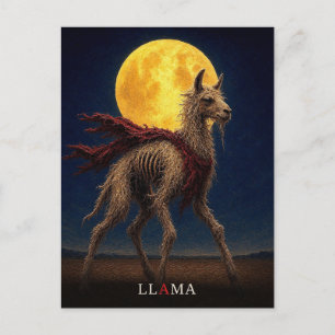 Postal Llama Bufanda Roja gótico Surrealista