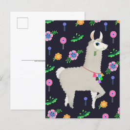 Postal Llama con flores