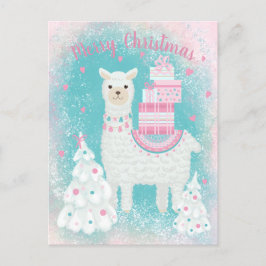 Postal Llama cuta con regalos de Navidades