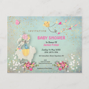 Postal Llama Cute/Invitación a Baby Shower floral