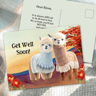 Postal Llama Cute se pone bien pronto postcard