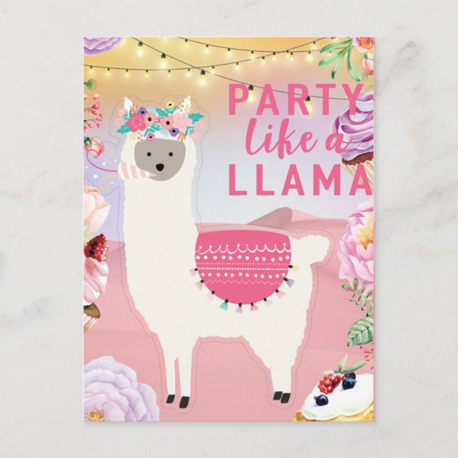 Postal Llama de fiesta (Anverso)