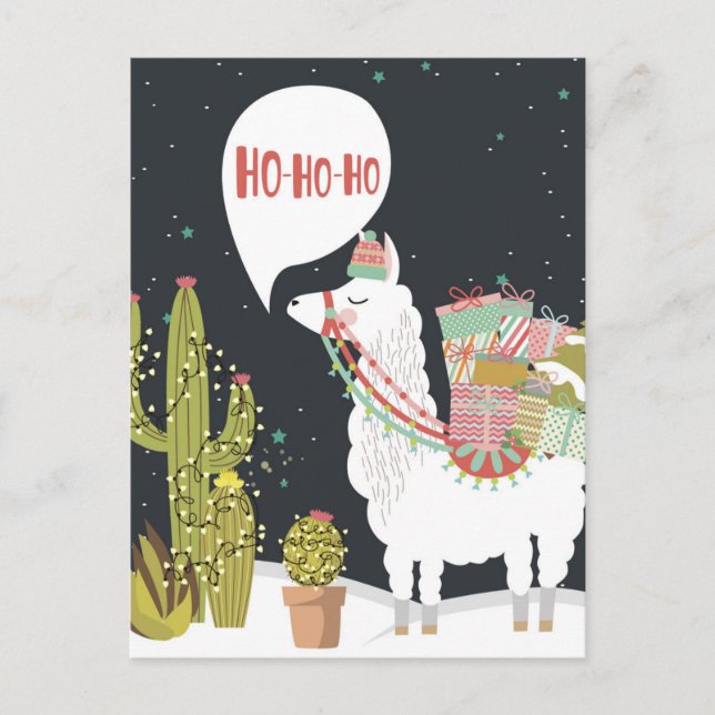 Postal Llama de fiesta Ho-Ho (Anverso)