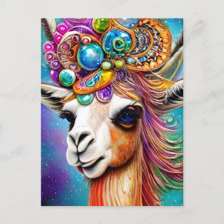 Postal Llama de joyas coloridas