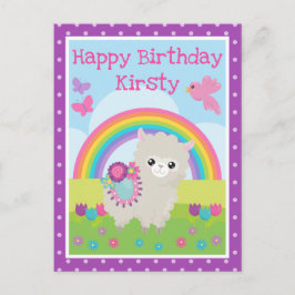 Postal Llama de Primavera Floral y Cumpleaños de Arcoíris