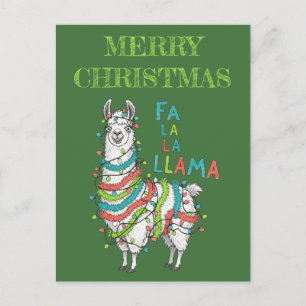 Postal Llama Festivo con Luces de Navidad