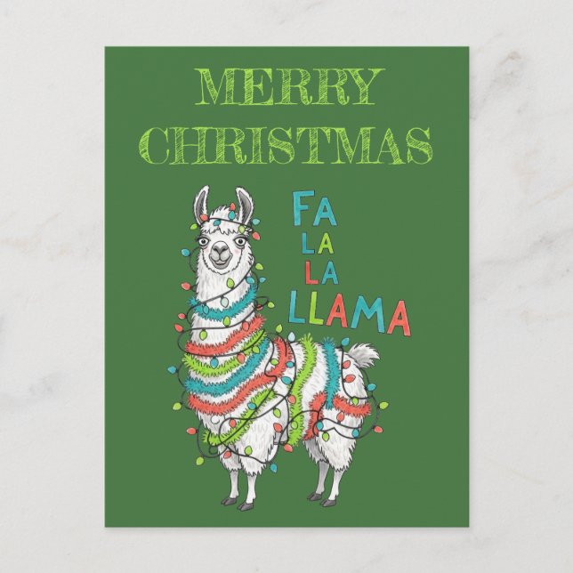 Postal Llama Festivo con Luces de Navidad (Anverso)