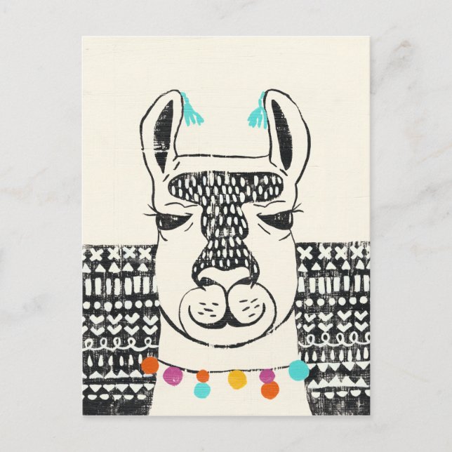 Postal Llama fiesta - Retrato (Anverso)