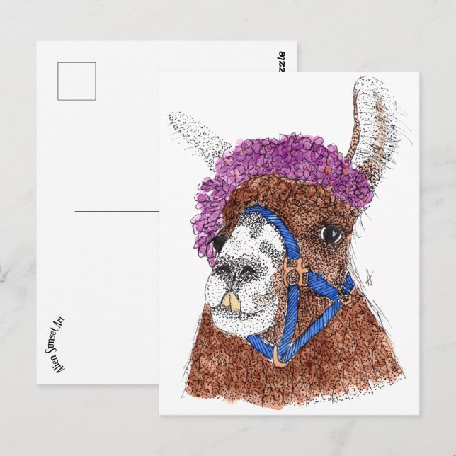 Postal Llama flor (Anverso / Reverso)