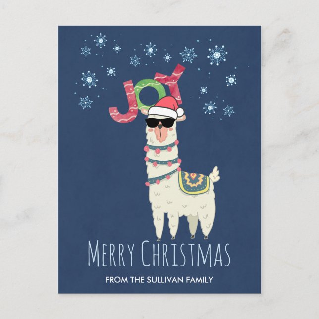 Postal Llama Guay en Santa Hat con Navidades de copas de  (Anverso)