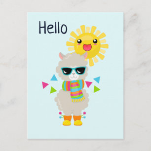 Postal Llama Guay y Sol sonriente Kawaii