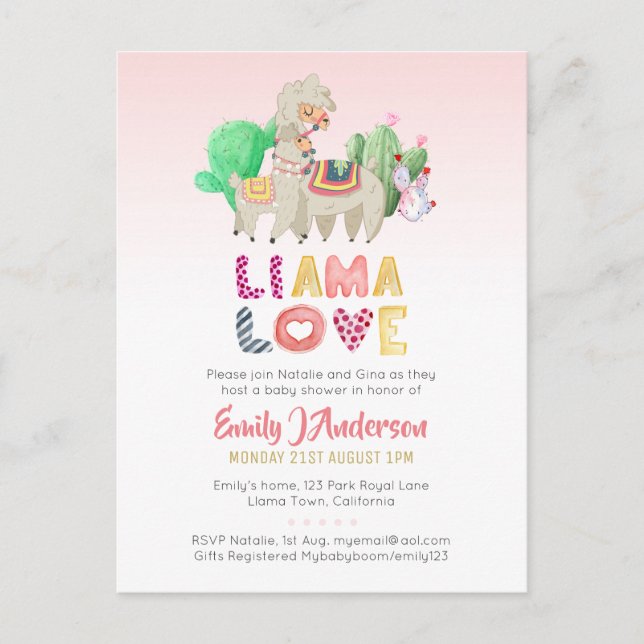 Postal Llama Mama Baby Fiesta Cacti Fun Chica moderno (Anverso)