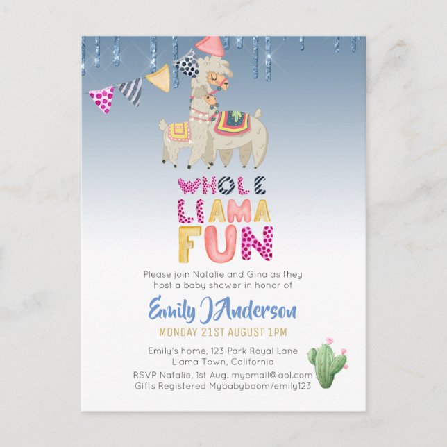 Postal Llama Mama Baby Fiesta Cacti Fun Chica moderno (Anverso)