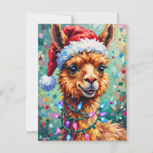 Postal Llama navideña muy feliz