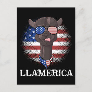 Postal Llama Patriótica Bandera Estadounidense 4 de Julio