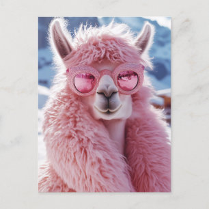 Postal Llama rosa glamorosa - Icono de la moda del invier