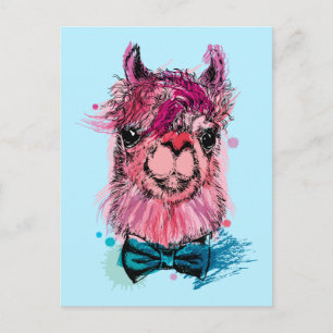 Postal Llama rosada cuta