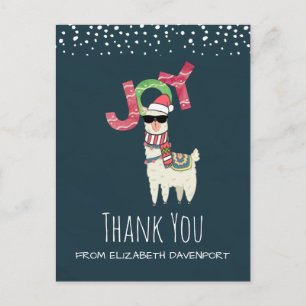 Postal Llama usando un Santa Hat Navidades Gracias
