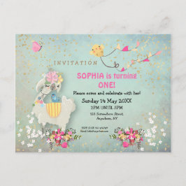 Postal Llama y florals primer cumpleaños