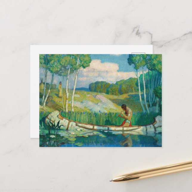 Postal Llamada de amor india de Newell Convers Wyeth (Anverso/Reverso In Situ)