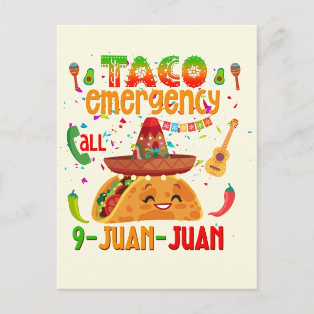 Postal Llamada de emergencia taco 9 JUAN JUAN Cinco de Ma (Anverso)