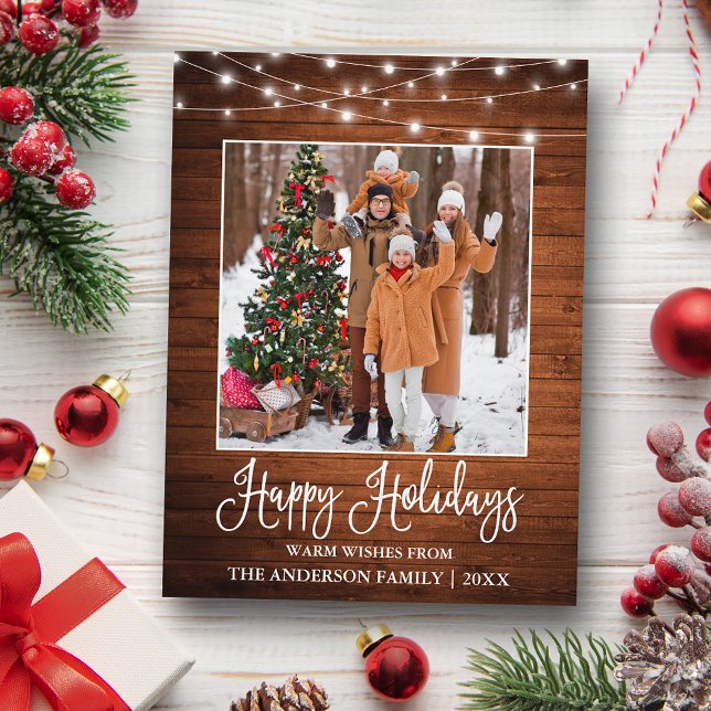 Postal Llamada Divertida Caligrafía Luces de Madera Rústi (Customize to change your personalized text size or text style.)