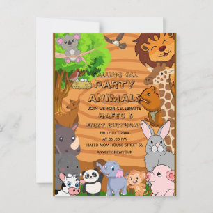 Postal Llamada editable a todos los animales de fiesta Gr
