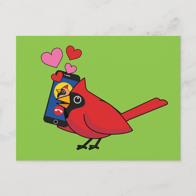 Postal Llamadas Cardinal Bird Love Mating (Anverso)