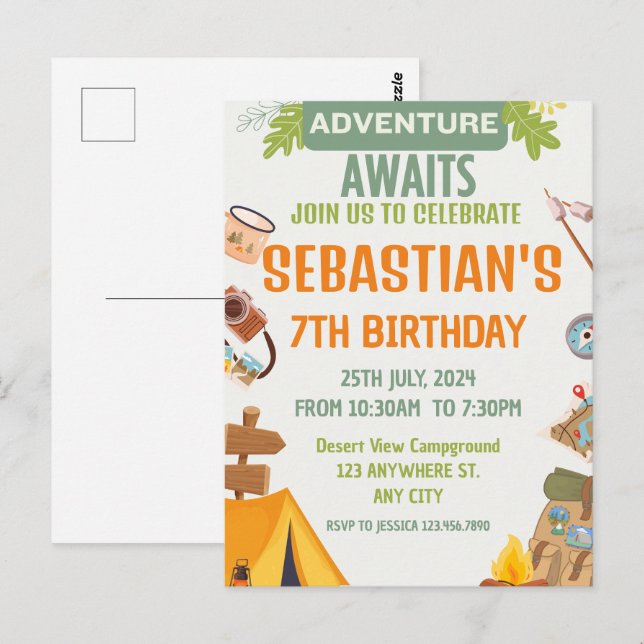 Postal Llamando a todos los campistas felices Camping (Anverso / Reverso)