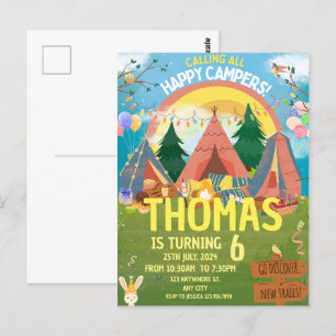 Postal Llamando a todos los campistas felices Camping