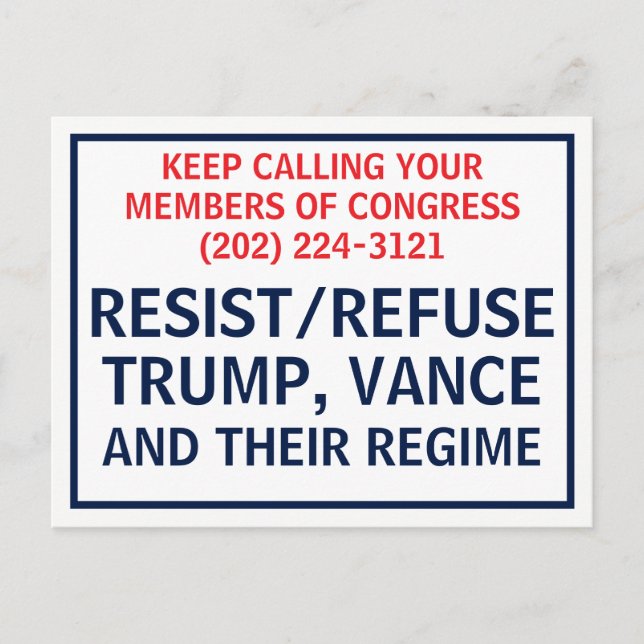 Postal Llamar al Congreso Protestar Resistir Rechazar Tru (Anverso)