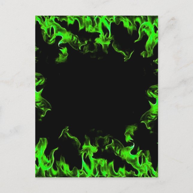 Postal llamas calientes verdes (Anverso)