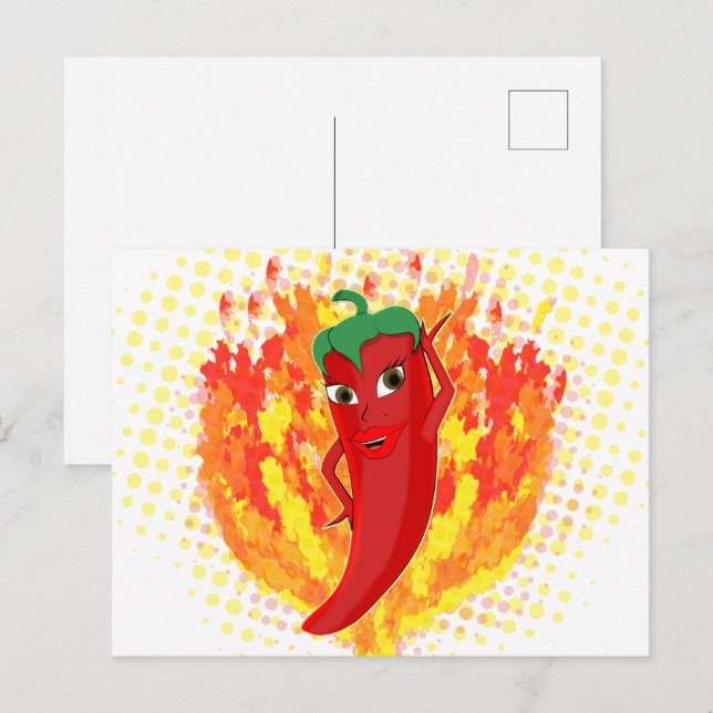 Postal Llamas rojas de fuego de pimienta caliente (Anverso / Reverso)