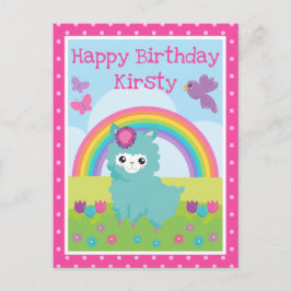 Postal Llamita azul pastel floral linda y Cumpleaños de a