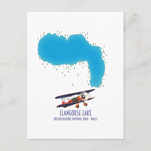 Postal Llangorse Lake Brecon Beacon mapa de gales (Anverso)