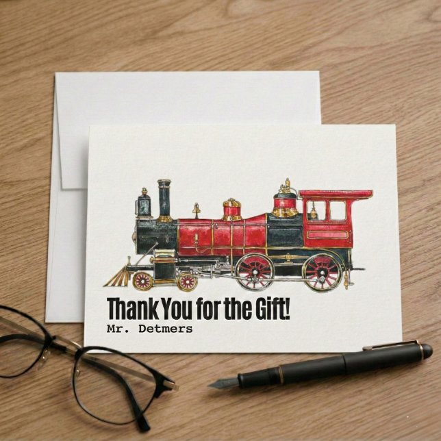 Postal Llanto rojo gracias (Classic Steam Locomotive Thank You Postcard)
