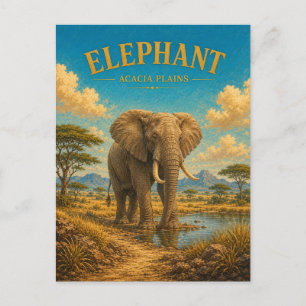 Postal Llanuras de Acacia de Elefante Acuarela GeoSaga