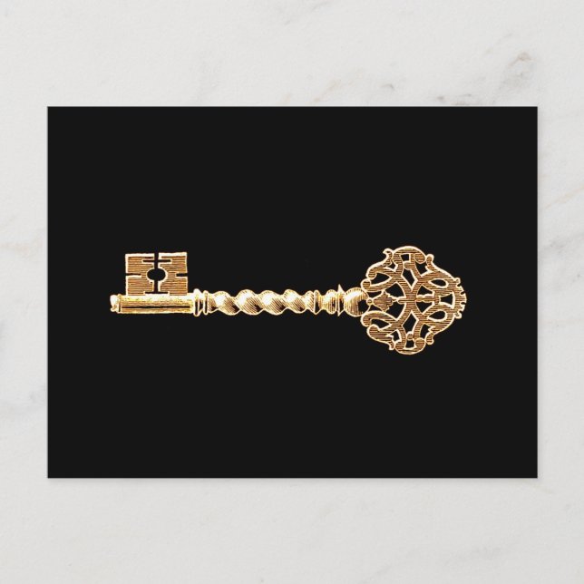 Postal Llave de esqueleto de Steampunk con oro dorado ant (Anverso)