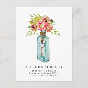 Postal Llave floral vintage   Anuncio de mudanza