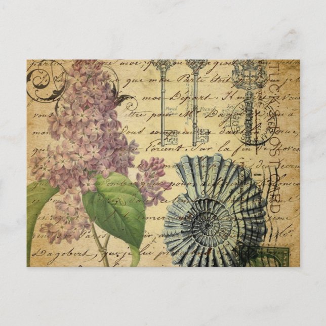 Postal llave steampunk lilac púrpura french (Anverso)