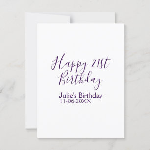 Postal Llavero de cumpleaños 21 con nombre en púrpura y f