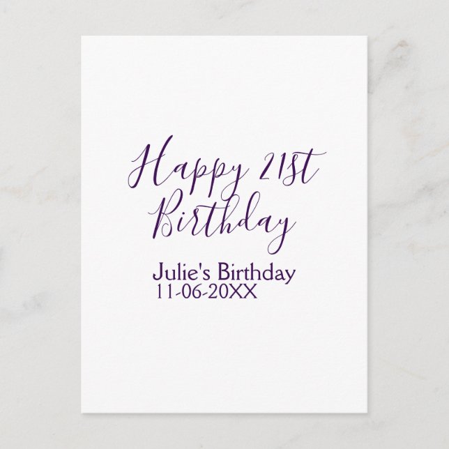 Postal Llavero de cumpleaños 21 con nombre en púrpura y f (Anverso)