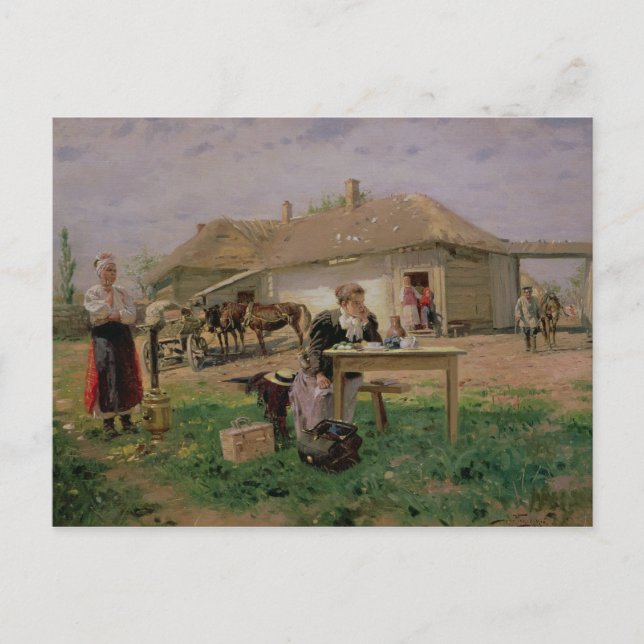 Postal Llegada de una maestra a la escuela (Anverso)