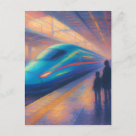 Postal Llegada del tren bala - Estilo de pintura pastel