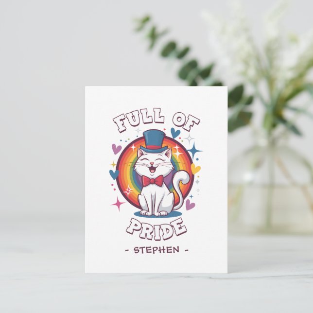 Postal Lleno de orgullo | Orgullo Gato LGBTQ (Anverso de pie)