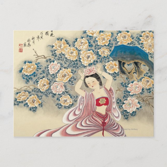 Postal Llevando una flor en la cabeza (Anverso)