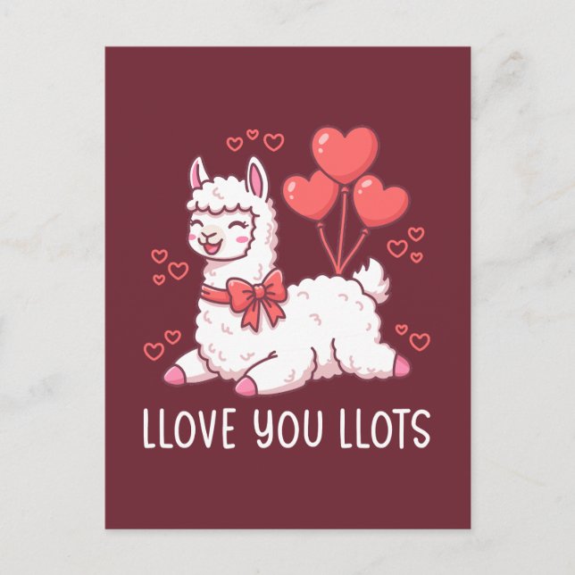 Postal Llove You Llots - Kawaii Llama Valentine (Anverso)