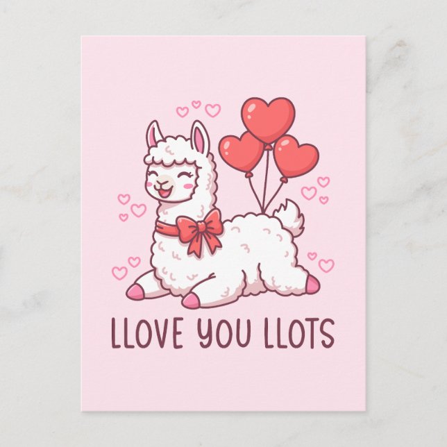 Postal Llove You Llots - Kawaii Llama Valentine (Anverso)